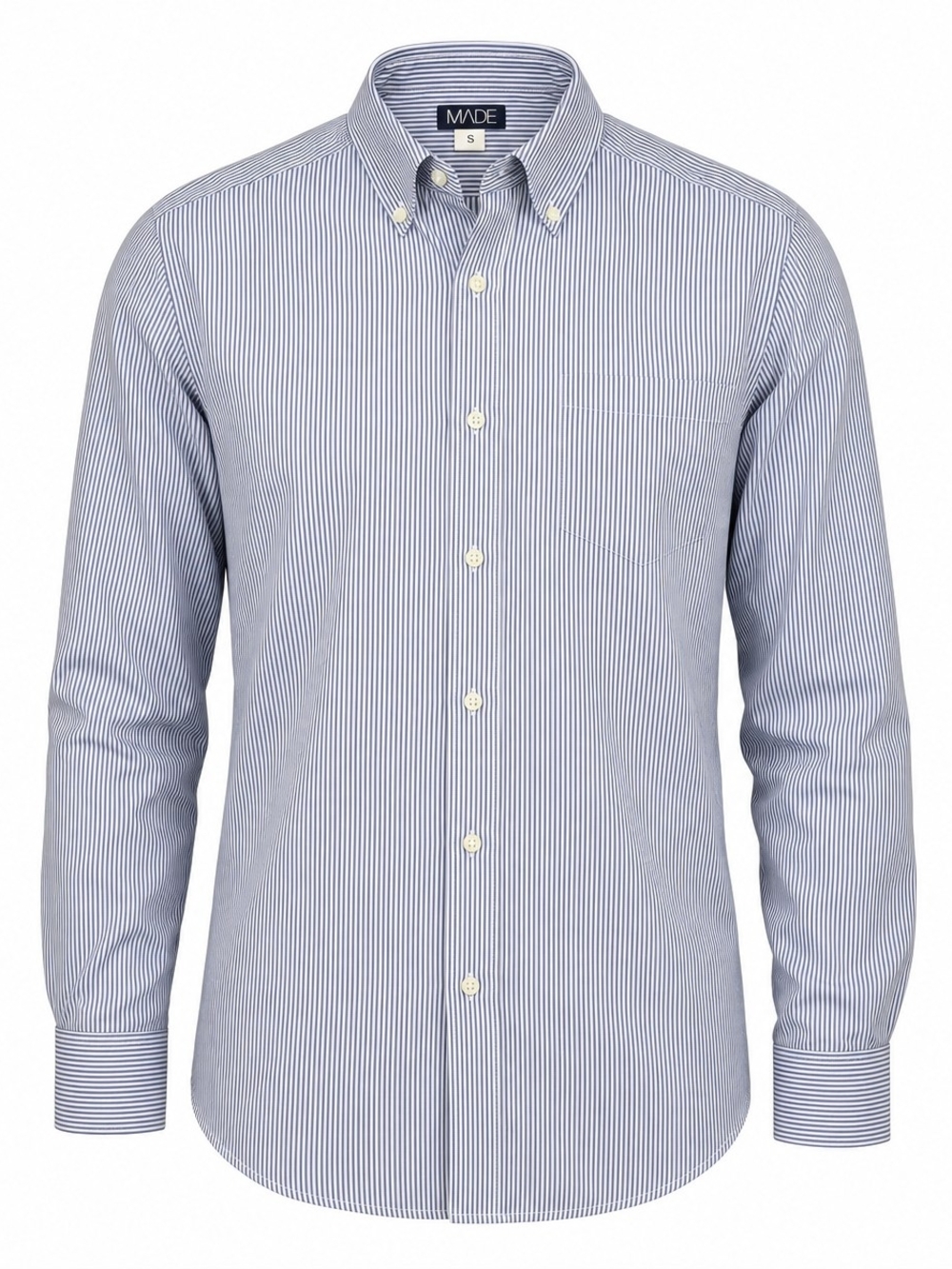 MADE Camisa Men's Small Blue White Striped Button‎ Down Shirt Long Sleeve Cotton